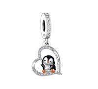 Mother Daughter I Love You Heart Horse Cat Dog Penguin Charm Bead Pendant 925 Sterling Silver Compatible With Pandora Charm Moments Bracelet (I Love You Forever Penguin)