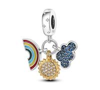 Mother Daughter Love Heart Lucky Angel Basketball Coffee Evil Eye Charm Bead Pendant 925 Sterling Silver Compatible With Pandora Charm Moments Bracelet (Sun Rainbow Cloud Weather)