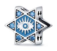 Mother Daughter Love Heart Lucky Angel Birthday Crucifix Hamsa Charm Bead Pendant 925 Sterling Silver Compatible With Pandora Charm Moments Bracelet (Fatima Hamsa Evil Eye Star)
