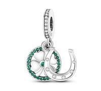 Mother Daughter Love Heart Lucky Luck Angel Family Tree Pig Watch Charm Bead Pendant 925 Sterling Silver Compatible With Pandora Charm Moments Bracelet (Four Leaf Clover Lucky Horseshoe)