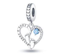 Mother Daughter Mum Mom I Love You Heart Fatima Hamsa Evile Eye Son Lucky Charm Bead Pendant 925 Sterling Silver Compatible With Pandora Charm Moments Bracelet (Son Footprint Love Heart)