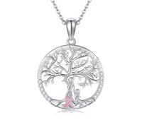 Mother Daughter Necklace 925 Sterling Silver Tree of Life Pendant Necklace Breast Cancer Awareness Mothers Day Jewellery Gifts for Women Girls Mom Grandmother