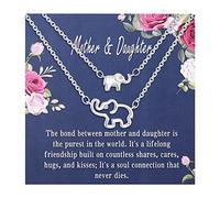 Mother Daughter Necklace Set Rhinestone Necklace Big Elephant Little Elephant Rhinestone Necklace Suit To My Daughter To My Mom Chain with The Letter N (Silver, One Size)