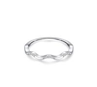 Mother Daughter Rings, Promise Ring to Myself Stackable Simple Wave Design with Round Lab Diamond 9K White Gold Size S 1/2