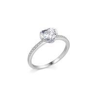 Mother Daughter Rings, Simple Engagement Ring Heart Shape Silver with Lab Created Diamond 18K White Gold Size K 1/2