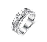 Mother Daughter Rings, Wedding Rings White Gold Three Row with Round Shape 0.5ct Moissanite Platinum 950 Size N 1/2