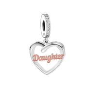Mother Daughter Sister Auntie Family Friend Rose Gold I Love You Heart Charm Bead Pendant 925 Sterling Silver Compatible With Pandora Charm Moments Bracelet (Daughter Heart Charm)