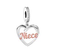 Mother Daughter Sister Auntie Family Friend Rose Gold I Love You Heart Charm Bead Pendant 925 Sterling Silver Compatible With Pandora Charm Moments Bracelet (Niece Heart Charm)