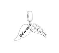 Mother Daughter Sister Mum Mom Family Wife Memorial Loss Angel Wing Charm Bead Pendant 925 Sterling Silver Compatible With Pandora Charm Moments Bracelet (Mum Angel Wing Charm)