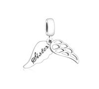 Mother Daughter Sister Mum Mom Family Wife Memorial Loss Angel Wing Charm Bead Pendant 925 Sterling Silver Compatible With Pandora Charm Moments Bracelet (Sister Angel Wing Charm)