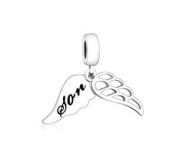 Mother Daughter Sister Mum Mom Family Wife Memorial Loss Angel Wing Charm Bead Pendant 925 Sterling Silver Compatible With Pandora Charm Moments Bracelet (Son Angel Wing Charm)