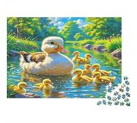 Mother Duck Ducklings 1000 Piece Jigsaw Puzzle Paper for Adults River Scene Relaxing 52x38cm/1000pcs