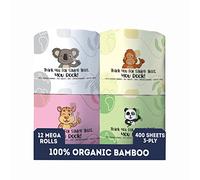 MOTHER EARTH 100% Bamboo Toilet Paper 3 Ply, Ultra Soft & Strong, 400 Sheets Per Roll, 12 Mega Rolls, Tree Free Toilet Tissue, Septic Safe for Motorhome Boat, Hypoallergenic, Plastic-Free Packaging