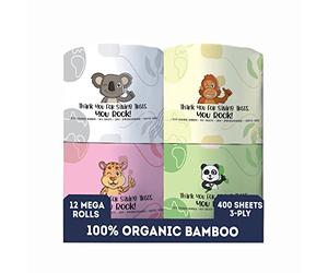 MOTHER EARTH Bamboo Toilet Paper - Ultra Soft & Strong 3-Ply Bath Tissue, 400 Sheets Per Roll, Hypoallergenic & Septic Safe, Mega Rolls, Pack of 12 Rolls