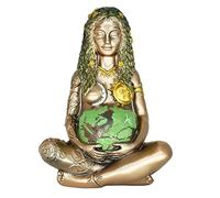 Mother Earth Gaia Statue Goddess Figurine Resin Wiccan Altar Table Decor for Witchy Spiritual Room Supplies Collections, Painted Bronze Green