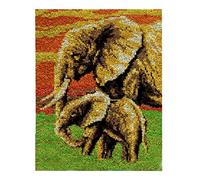 Mother Elephant and Calf Latch Hook Kit 50x38cm, Complete DIY Rug Making Craft Kits with Yarn & Canvas and Crochet Needle, Adult Craft Kits for Women, Latch Hook Rug Relaxing Home Art Project
