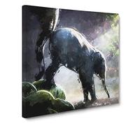 Mother Elephant Encouraging Baby Canvas Print | Gallery Wrapped 30mm Frame Wall Art | 20x20 inches | Ready to Hang | Abstract Animals Picture | Living Room Bedroom Lounge Office