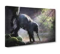 Mother Elephant Encouraging Baby Canvas Print | Gallery Wrapped 30mm Frame Wall Art | 30x20 inches | Ready to Hang | Abstract Animals Picture | Living Room Bedroom Lounge Office