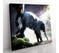 Mother Elephant Encouraging Baby in Abstract Modern Canvas Wall Art Print Ready to Hang, Framed Picture for Living Room Bedroom Home Office Décor, 50x50 cm (20x20 Inch)