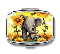 Mother Elephant Sunflowers Pill Box for Pocket Square Pill Box 2 Compartment Decorative Portable Travel Pill Holder Tablet Vitamin Organizer Mini Pill Case