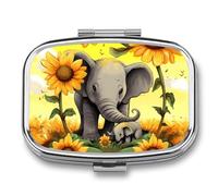 Mother Elephant Sunflowers Pill Case with 2 Compartment, Pill Organizer Portable Square Pill Box,Vitamin Pill Organizer for Pocket Purse and Travel
