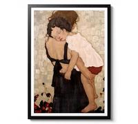 Mother Holding Child by Gustav Klimt, Impressionist Portrait Print, Abstract Wall Art Decor, Mother and Child Poster, Archival Matte, A5 (Framed) - 21x14.8cm