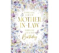 MOTHER IN-LAW Birthday card Pizazz Range Elegant gold Flitter finish