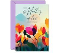 Mother in Law Birthday Card - Vibrant Summer Flowers - Vivid Happy Birthday Card for Mother in Law from Daughter Son, A5 Female Floral Bday Golden Greeting Cards