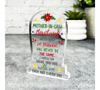 Mother-In-Law Heaven Christmas Memorial Gift Gravestone Keepsake Plaque | Acrylic Ornament Gift Christmas Xmas Memorial Remembrance Sympathy Keepsake Gift Custom Home Decor Gift Small