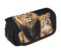 Mother Lion And Young Lion Large Pencil Case High Capacity Pencil Pouch Aesthetic Holder Box Storage Bag Desk Organizer Marker Pouch Pen for Supplies Makeup Bag & Daily Use