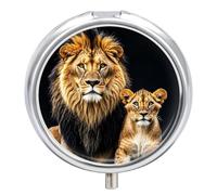 Mother Lion and Young Lion Pill Box Waterproof Portable Medicine Pill Case Moisture Proof Metal Travel Pill Box with 3 Compartment Medicine Case