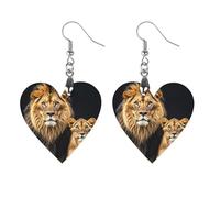 Mother Lion And Young Lion Wooden Earrings for Women, Vintage Elegant Wood Jewelry, Lightweight Earrings for Wedding, Party, Everyday Jewelry Gift, Star, Wood, wood