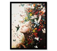 Mother Nature Birds Butterflies Colourful Flowers Framed Art Print Artery8 Multi A4