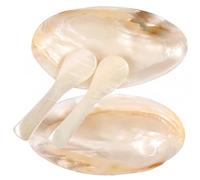 Mother of Pearl Caviar Serving Set - 2 Shell Dishes & 2 Matching Spoons, Elegant Natural Shell Server for Caviar, Appetizers, Desserts and Eggs, White