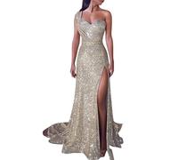 Mother of Pearl Dress Women Sequin Prom Party Gown Sexy Gold Evening Bridesmaid V Neck Long Dress Evening Gowns for Petite Women (Gold, L)