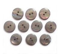 Mother of Pearl Effect Colour Buttons Round 2 Hole Pack of 10 (Grey, 15mm)
