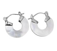 Mother of Pearl Hoop Earrings with Sterling Silver Plating, Natural Shell Disc Design for Women, White Minimalist Summer Beach Earrings, Iridescent Jewelry Present for Daily Wear and Gifting