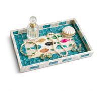 Mother of Pearl Inlay Wooden Tray - Handmade Decorative Rectangle Serving Tray for Coffee Table, Kitchen, Bathroom, Vanity or Living Room Decor, Fish 2