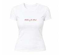 Mother of the Bride Baby Tee for Womens - White Fitted Short Sleeve T-Shirt with Red Slogan Print - Thoughtful Wedding Gift Hen Do Getting Ready Keepsake Top