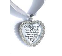Mother of the Bride Bouquet Charm - Heart-Shaped Rhinestone Pendant Best Friends For Life Message from Bride, Glass-Encased Keepsake Gift for Weddings with Organza Gift Bag