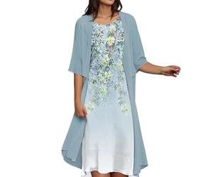 Mother of The Bride Dresses 2 Piece Outfits Women Half Sleeve Open Front Lightweight Long Cardigans and Elegant Floral Print Boho Dress Beach Vacation Evening Party Wedding Guest Frocks for Women