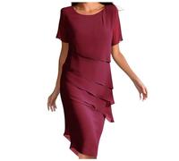 Mother of The Bride Dresses for Women UK, Layered Chiffon Midi Dress with Short Sleeves, Elegant Dresses for Older Women UK, Ideal for Weddings or Formal Events