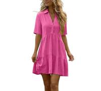 Mother Of The Bride Dresses Short Sleeve A-Line Midi Dresses Elegant Lapel Neck Buttons Tiered Dress Summer Casual Loose Boho Sundress Breathable Comfortable Friendly Beach Everyday Wear