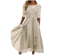 Mother of The Bride Dresses UK Only Women's Lace Formal Party Dresses Flutter Short Sleeve Wedding Dresses Long Evening Gowns for Wedding Guest Bridesmaid Dress