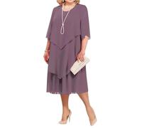 Mother of The Bride Dresses, Women's Plus Size Elegant Chiffon Midi Dress Crew Neck Layered Asymmetric Hem Mother of the Bride Wedding Guest Dresses Birthday Gifts for Women,Light Purple,3XL,u655k