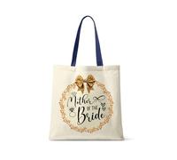 Mother of The Bride Gift - Wedding Day gift for Mom - Special Keepsake for Brides Mom, Reusable Bag, Shopping Tote Bag. (French Navy Handle)