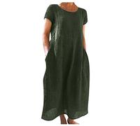 Mother Of The Bride Outfits Long Black Dress Wrap Crew Neck Solid Color Linen Dresses With Pockets Cotton Blend Maxi Loose Summer Maternity (Army Green, M)
