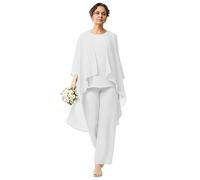 Mother of The Bride Pant Suits 3 Pieces Chiffon Outfit Sets for Wedding Jacket Vest Pant Suits Ivory 16