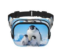 Mother penguin and baby Square double - layer fanny pack with adjustable shoulder strap - travelling fanny pack - perfect for outdoor sports, Black, One Size