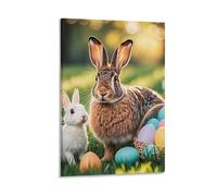 Mother Rabbit And Little Easter Bunny Wall Art, 16x24inch(40x60cm) Vertical Canvas Wall Art Prints, Modern Home Hanging Decor for Living Room, Bedroom, Office, Framed/Unframed, Frame-style